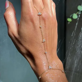 Luxury Metal Crystal Chain Finger Bracelet for Women Simple Gold Color Zircon Geometric Hand Chain Bracelet Wedding Jewelry Gift 1