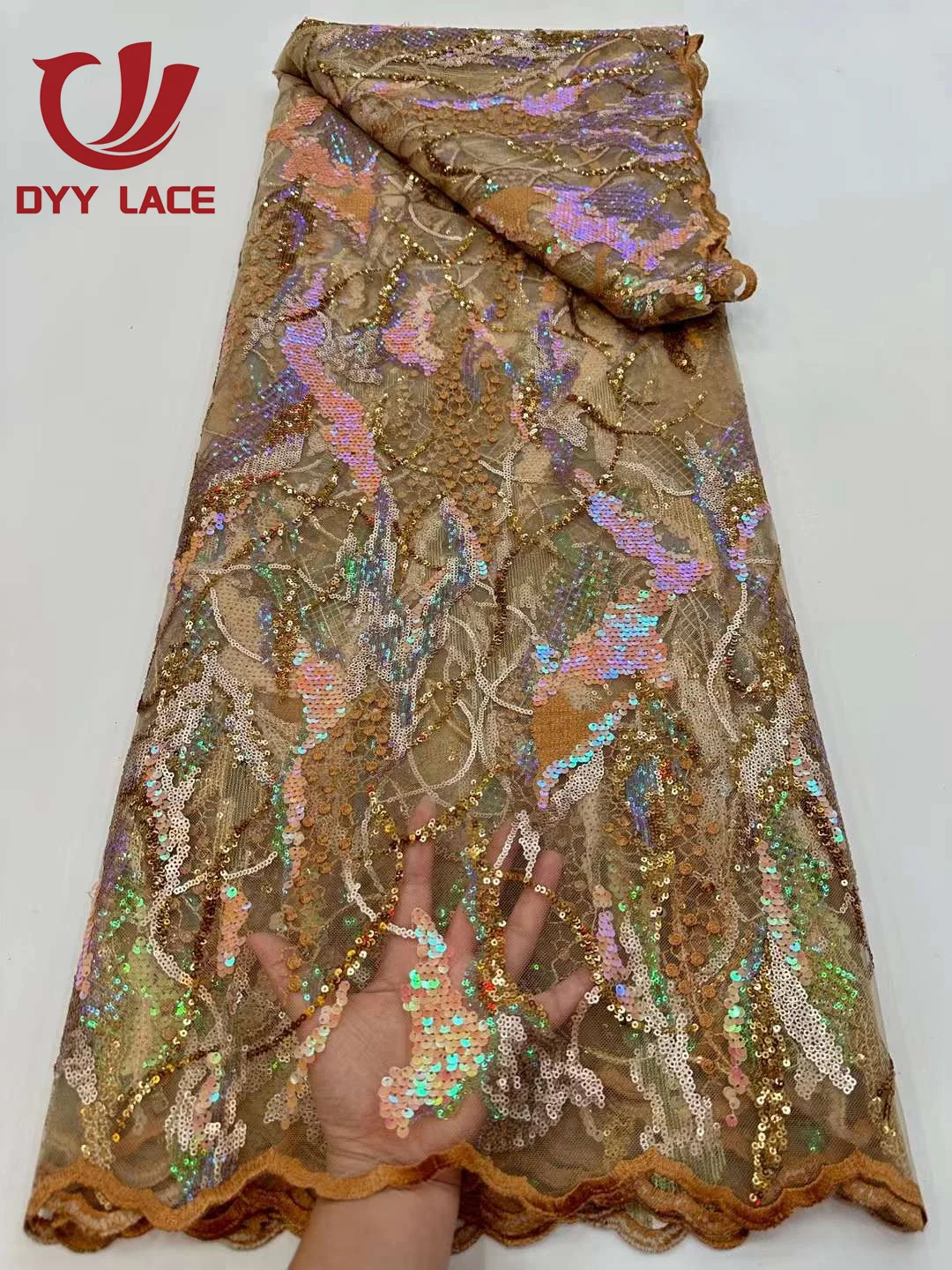 

Luxury High Quality Fashion 2023 African Tulle Embroidered Lace Fabric With Sequins For Wedding Dress Party Sewing 5 Yards