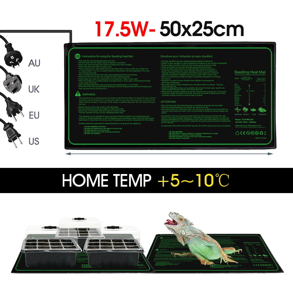 12-cells Seedling Trays Germination Box Full Spectrum LED Grow Light Waterproof Plants Heating Pad Indoor Garden Seed Growing