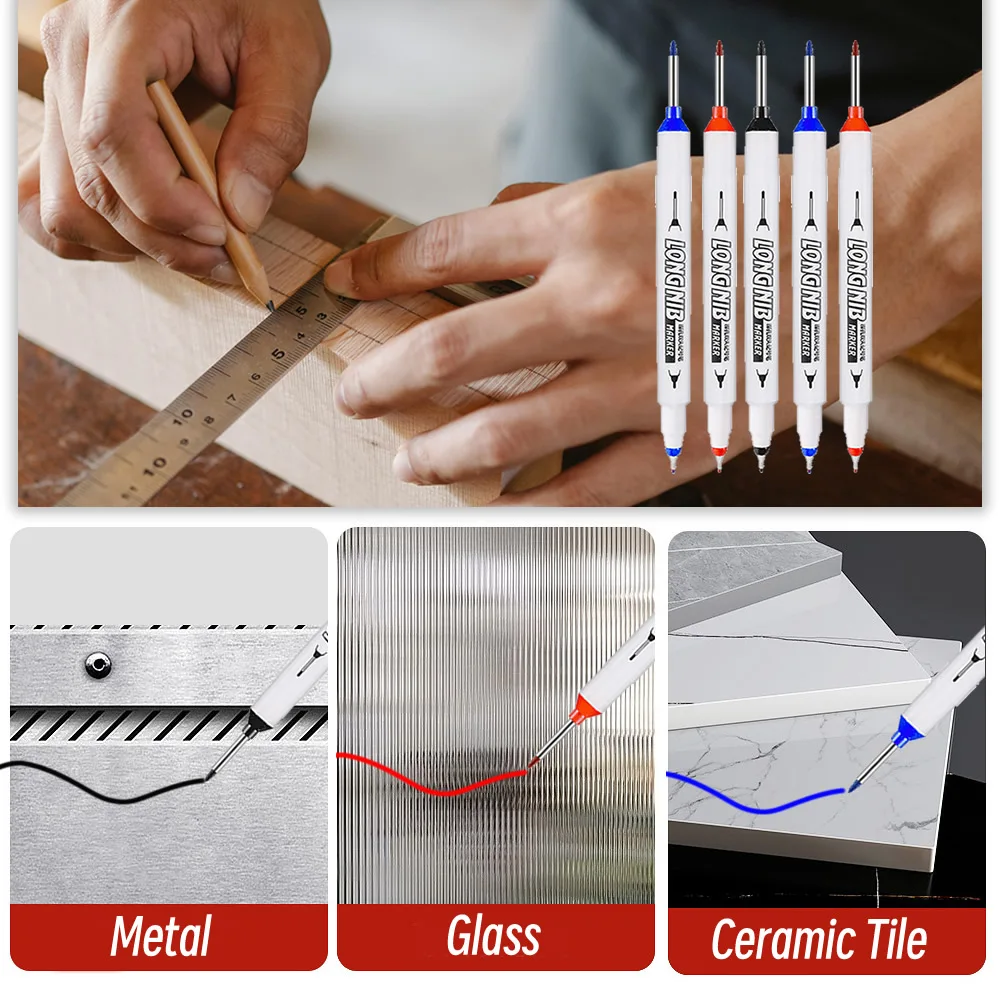 10pcs 20mm Double-Tip Deep Hole Long Head Nib Markers Graffiti Marker Metal Pen Waterproof Woodworking Decoration Multi-Purpose