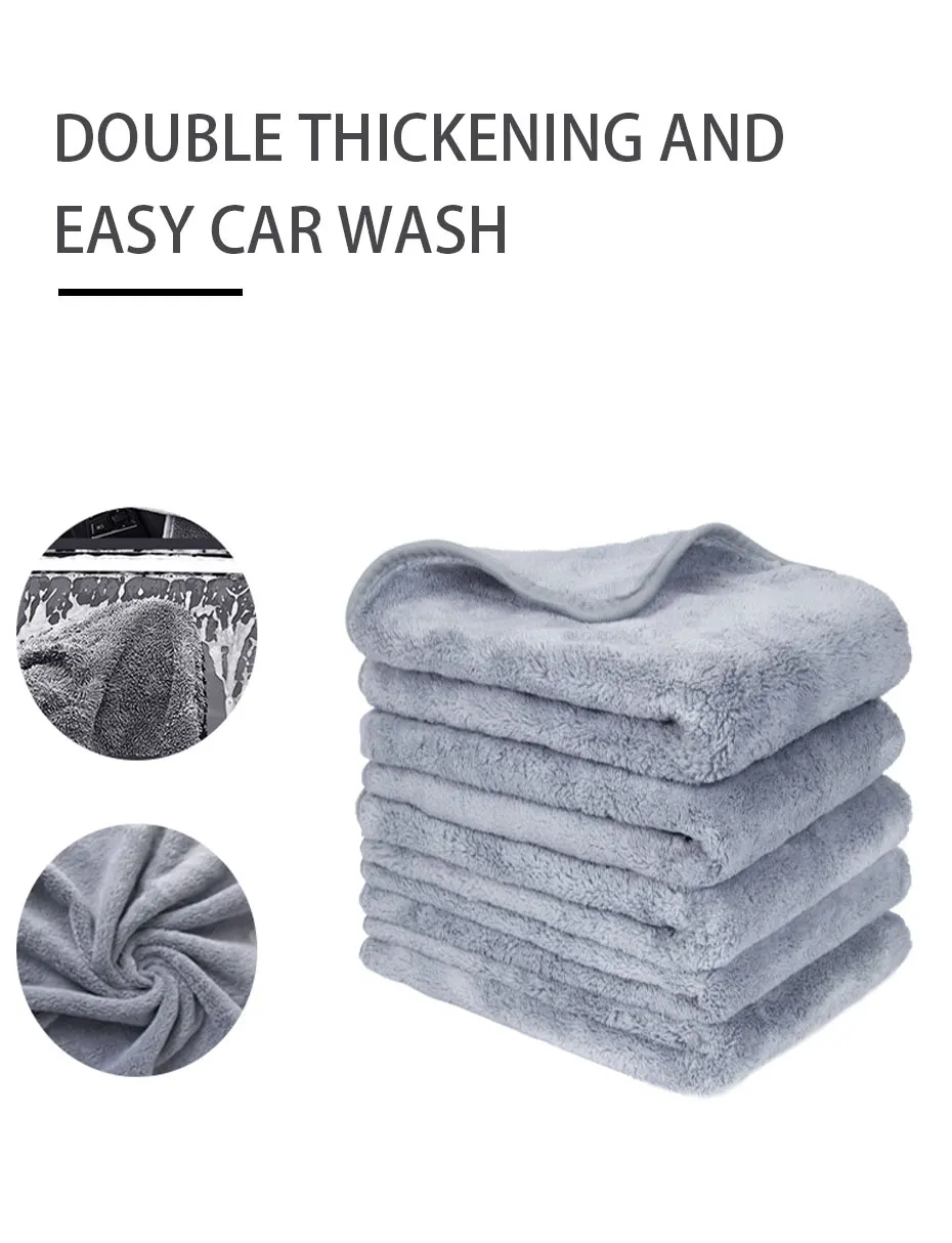 SEAMETAL Car Wash Towel Microfiber Coral Fleece Hemmed Towels 600GSM High  Absorbent Ultra-Soft Car Drying Towels Cleaning Cloth