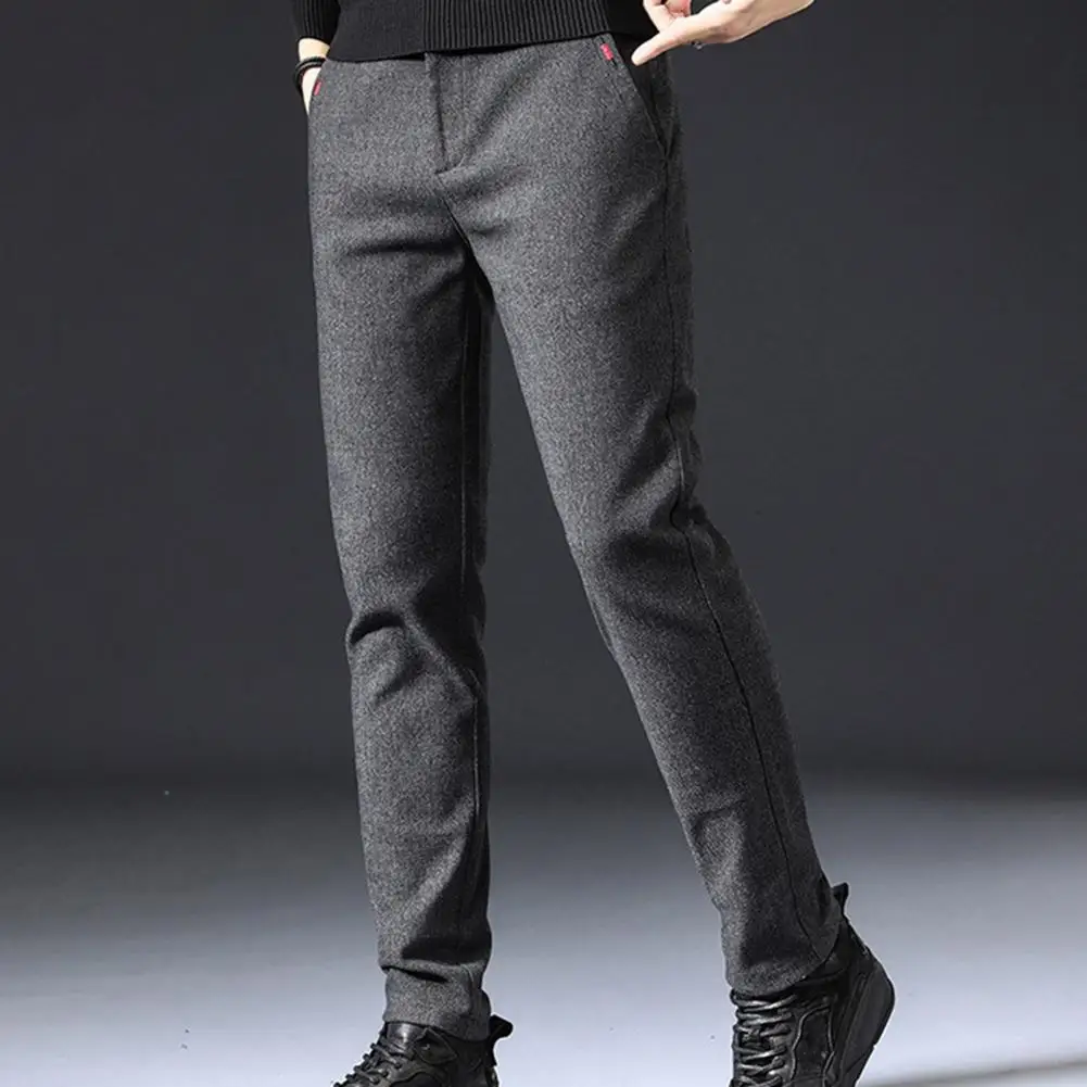 

Trousers Stylish Mid-aged Men's Straight Fit Pants with Elastic Waist Soft Pockets Formal Business Style A Choice for Comfort