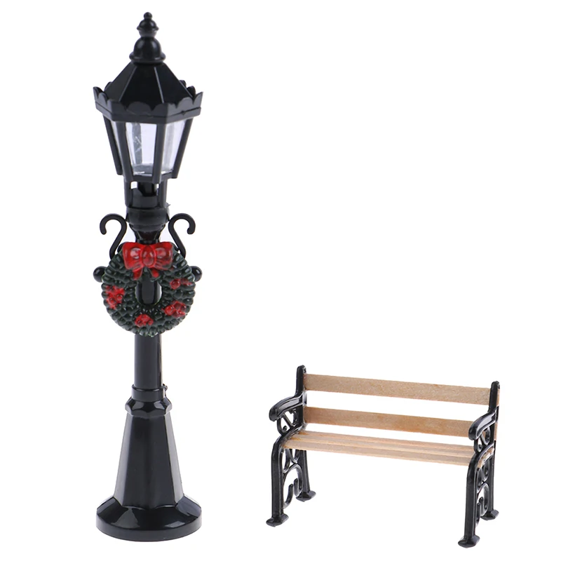 Miniature Lamp Black 1/12 Dollhouse Miniature Christmas Park Street Lamp Doll Streetlight Toy For Doll house Garden Decoration 1pc