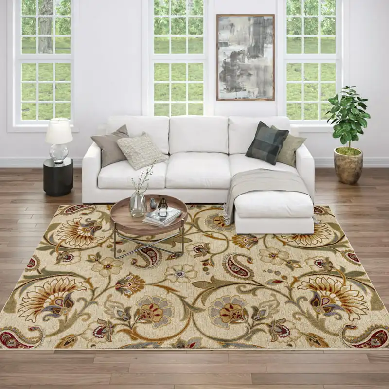 

Beige and Green Area Rug, 5' x 7' Home decor luxury modern design Carpet Cute home decor Mushroom Bleach Keep off rug Custom rug