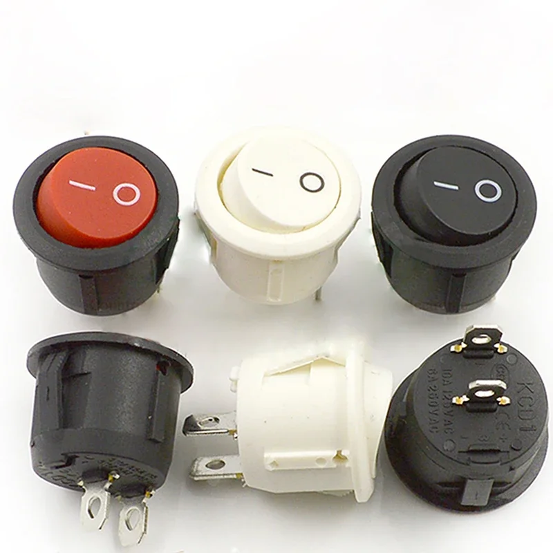 Interruptor de Alimentação de Barco Redondo Cartão tipo Dois Pés 100 Peças 6a250v Rocker Preto e Branco Vermelho