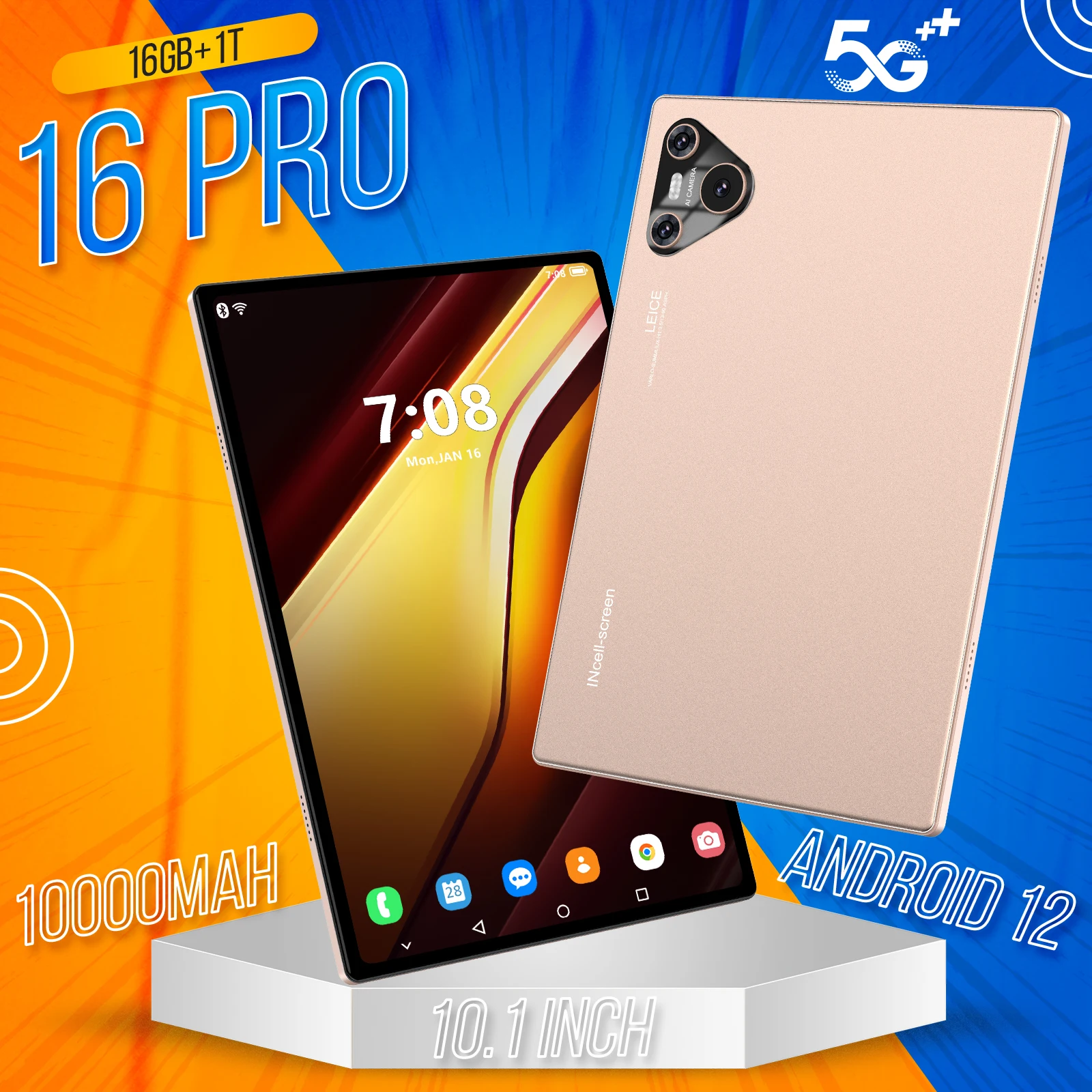 Tablet PC 16 Pro 10 inch 4K Android 13 12GB+16GB RAM 1TB ROM Dual SIM Snapdragon870 10000Mah GPS