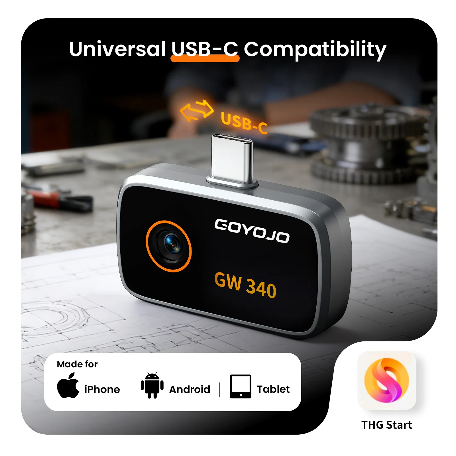 GW340 iPhone & Android Thermal Camera, 512x384 Super Resolution, 256x192 IR Reso