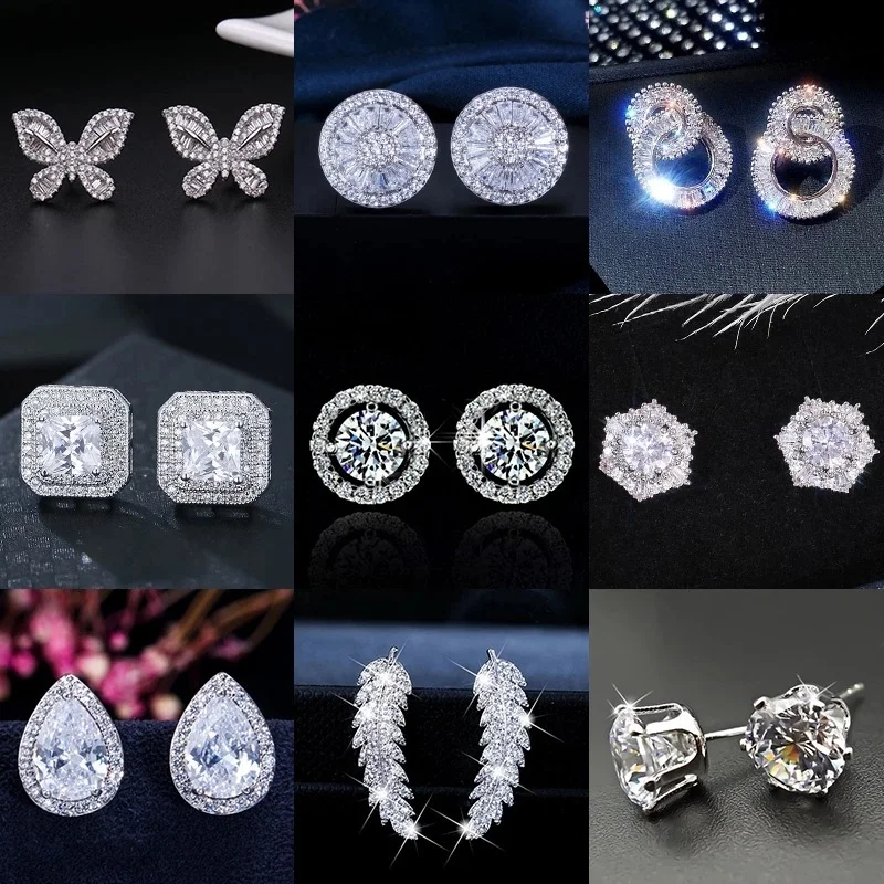 

New Fashion Luxury Ear Studs 925 Sterling Silver Moissanite Stud Earing Earrings for women Good quality christmas gift jewelry