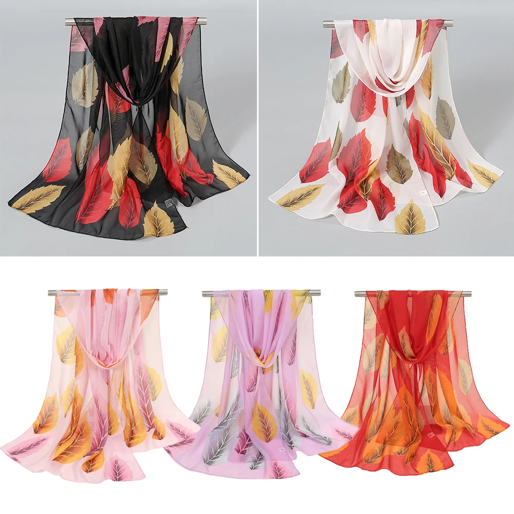 

Women Foulard Chiffon Georgette Bandana Scarf Tree Leaf Print Long Shawl Summer Wrap Lady Elegant Thin breathable