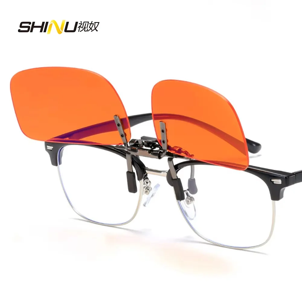SHINU Anti Blue Light Clip On Glasses Polarized Sunglasses Orange Lens Bluelight Blocking Yellow Anti-Glare Driving Lenses