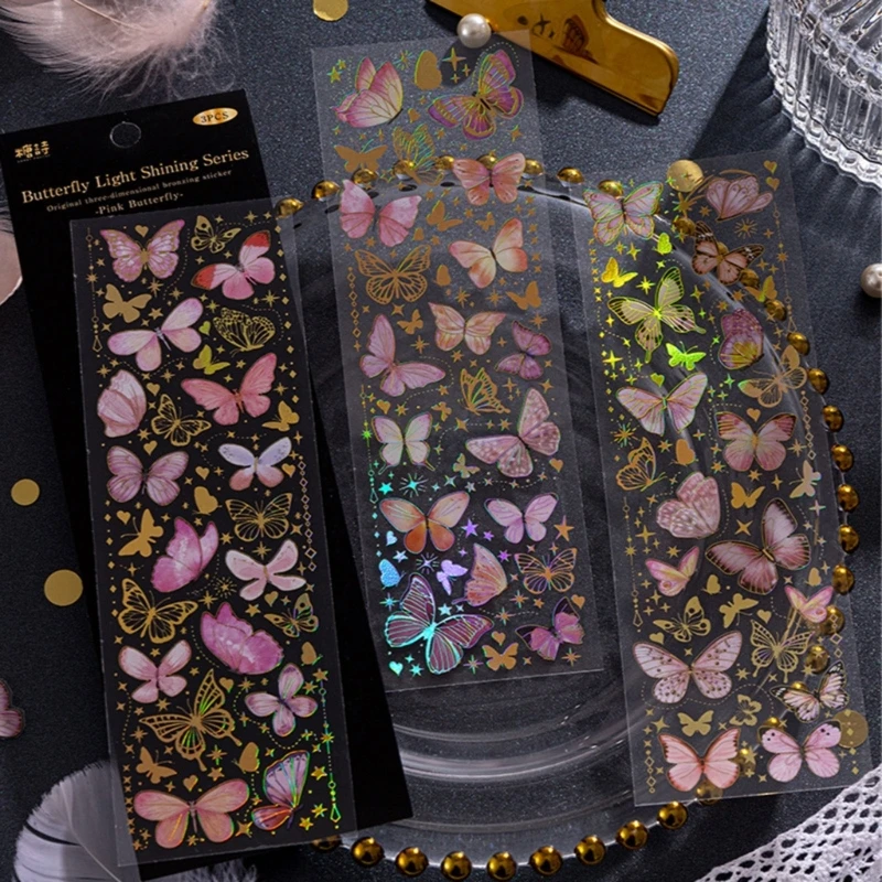 

Glitter Butterfly Stickers Waterproof Vintage Butterfly Decorative Decals PET Adhesive Sticker for Scrapbooking Laptops