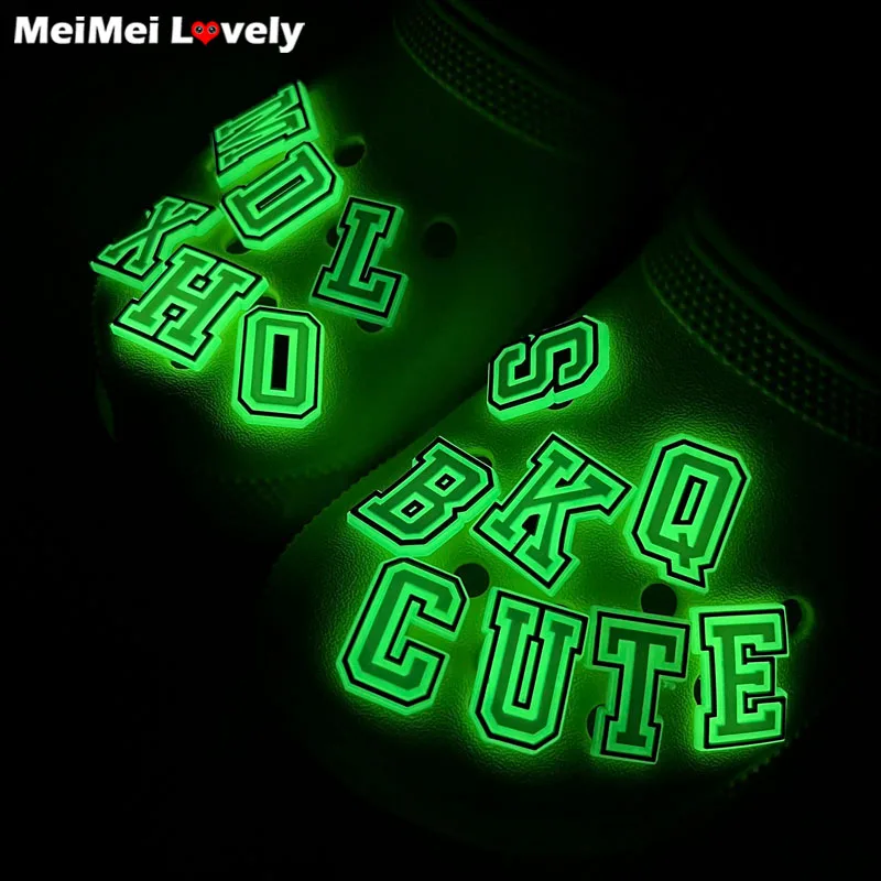 Alphabet A-Z Letters Glow in the Dark Shoe Charms Garden Croc Accessories  Decoration Fit Kids Adults Gifts