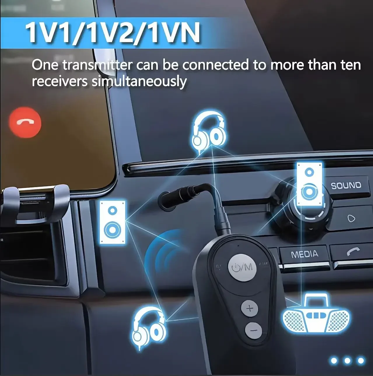 Bluetooth 5.4 one launch multi-accept boot second connection ultra-low latency 20 millisecond audio adapter Auracast USB AUX