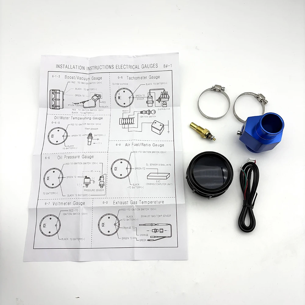 유니버셜 52mm EGT 게이지 블루 LED 디지털 배기 온도계 (12V 차량용)
