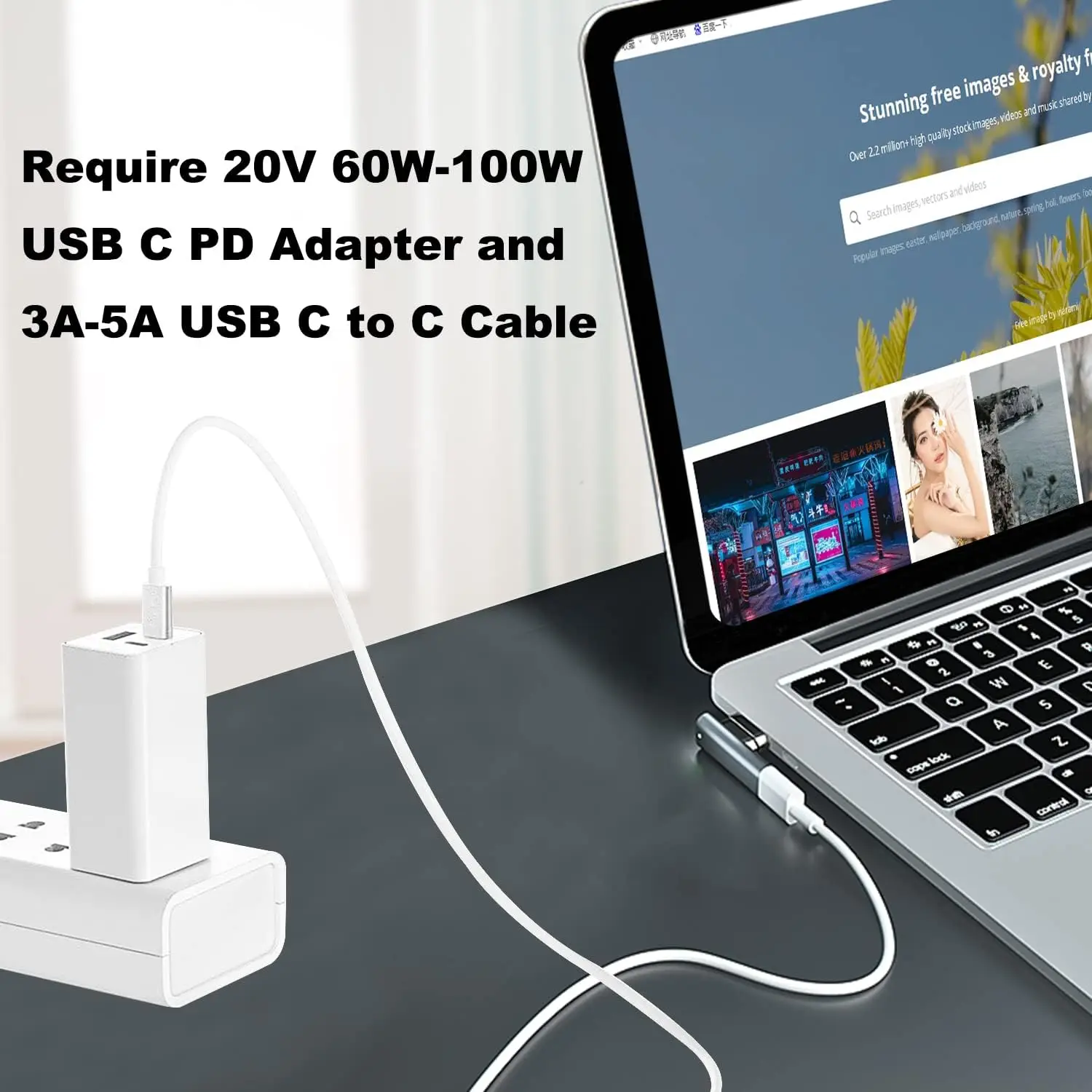 รูปสินค้า อะแดปเตอร์ชาร์จ USB-C 2 เทอร์มินัล ชาร์จเร็ว 100W PD สำหรับ MacBook Pro/Air