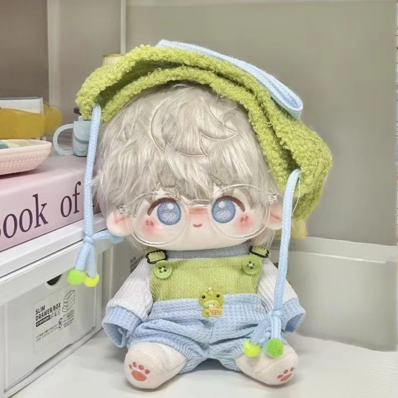 Winter doll clothes 20cm cute green little frog suit clothes overalls and frog hat for Love DeepSpace doll clothes