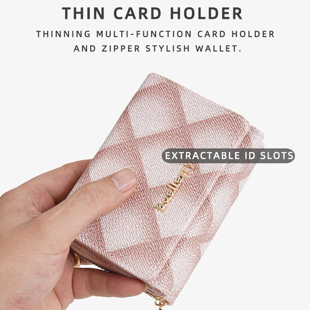 1Pcs/Baellerry Women's Portable Diamond Pattern Short Wallet Multi-Card Slot Design + Zipper Coin Pocket Compact Portable Multifunctional Wallet