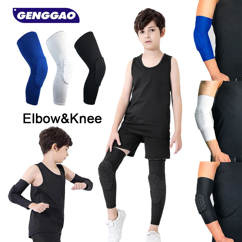 

Компрессионные налокотники/Наколенники с Сотами для детей и молодежи, 1 шт., защитное снаряжение для баскетбола, бейсбола, футбола, волейбола