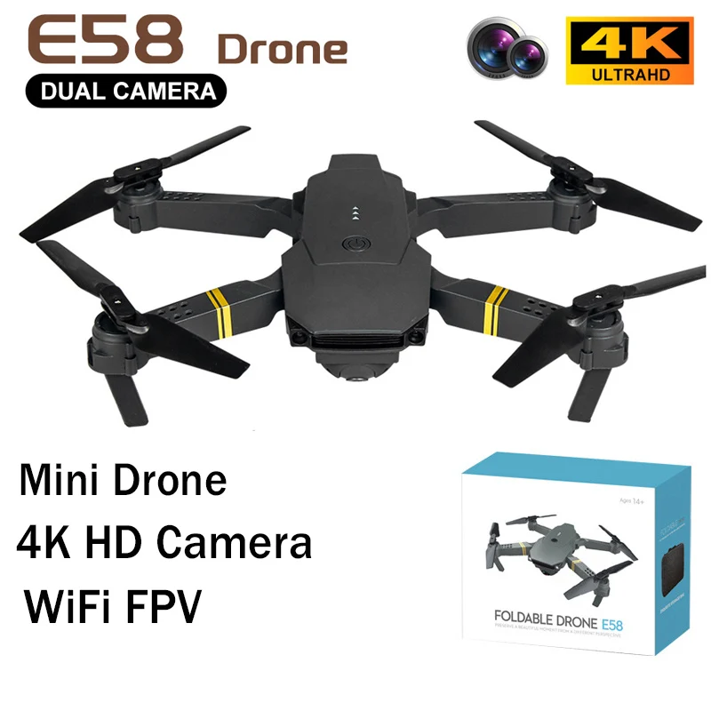 Мини-Дрон E58 складной с Wi-Fi, Fpv, 4 к, двойной камерой