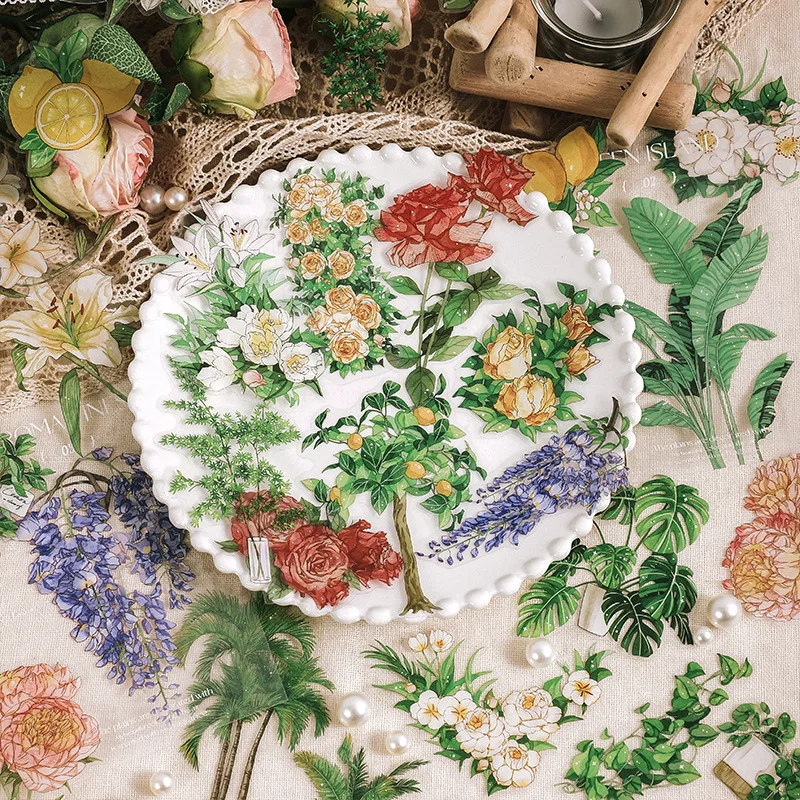 

15 шт винтажные растения, коллекция цветов, прозрачные водонепроницаемые наклейки для украшения, скрапбукинга, искусство, сделай сам, винтажный журнал