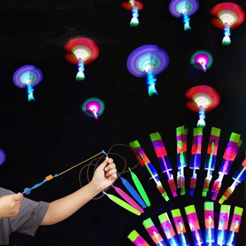 Outdoor Flash Rocket toy LED Lights Glowing Slingshot Rocket Helicopter Flying Toy kid's Party Fun Gift Rubber Band Ejector Toys 1