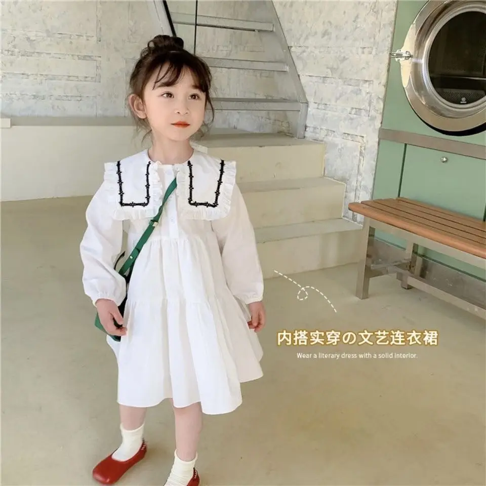 

Girls' Dress Spring and Autumn 2023 New Girls' Fashionable Children's Doll Neck Cotton Dress Princess Dress Autumn Dress