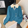 New 2025 Autumn Winter Design Splicing Slim Women Knitted Cardigan Sweater Jacket Fashion Fake Two Items Loose Ladies Top 2