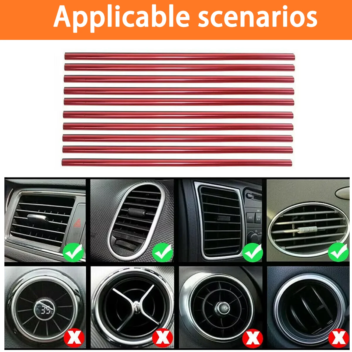 Car Air Conditioning Vent Decorative Strip 10pcs 20cm Indoor Bendable Air Outlet Red