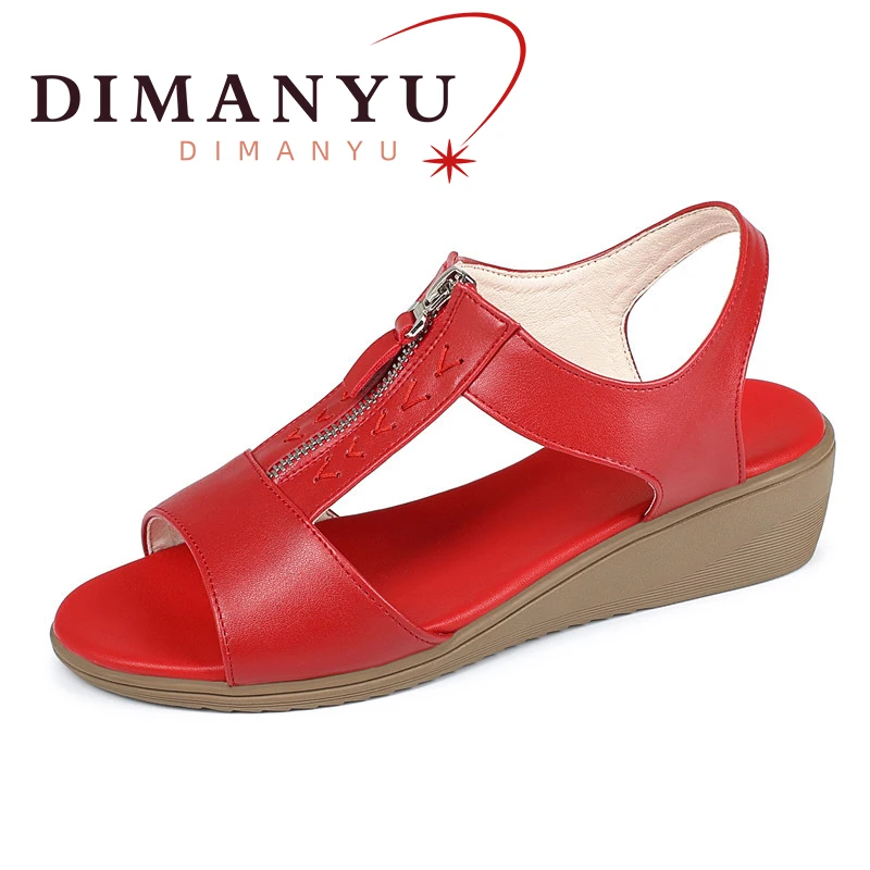 DIMANYU Mom Sandals Non-slip 2024 Summer New Genuine Leather Female Sandals Wedge Size 41 42 43 Women's Sandals