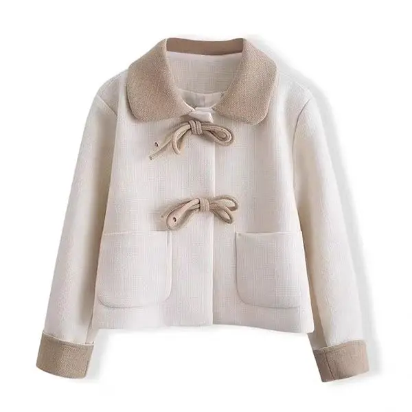 Wool Coat for Women 2023 Autumn Winter New Fashion Coat Casual Office Lady Horn ButtonTurn Down Collar Solid Short Coat
