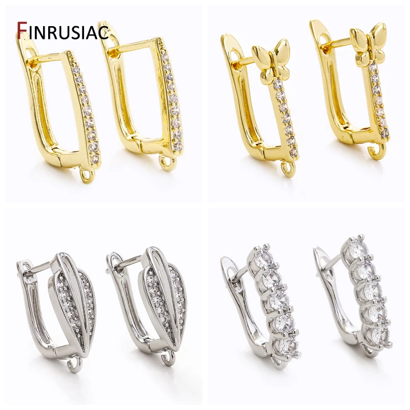 

Handmade Zircon Earrings 18K Gold Plated Brass Basic Ear Wire Hooks For DIY Women Earrings Fixture Shvenzy Making Accessories