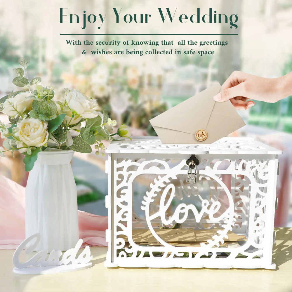 Description Picture 3 of itemWedding Card Box Envelope Gift Card Wooden Boxes Hollow Floral Pattern Invitation Card DIY Box Wedding Party Decoration Supplies