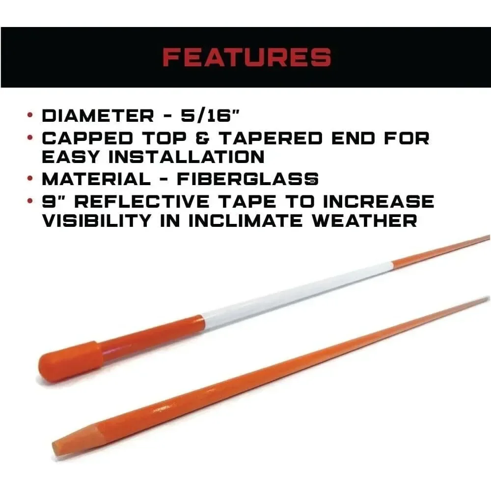 (Pack of 500 Driveway Markers, Snow Stakes, Plow Stakes, Orange Reflective Fiberglass, 5/16" x 48"