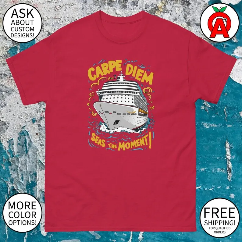 Фото Carpe Diem Seas в данный момент! Круизный лайнер Graphic Tee-для взрослых, унисекс-подарки на лето, круиз, отпуск, путешественники, поклонники, развлечение №5