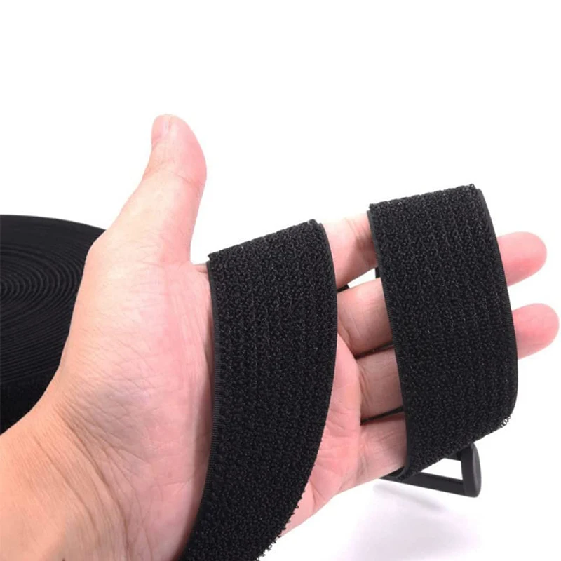 Adjustable Black Reusable Cable Straps with Buckles - Hook and Loop Cord Organizer