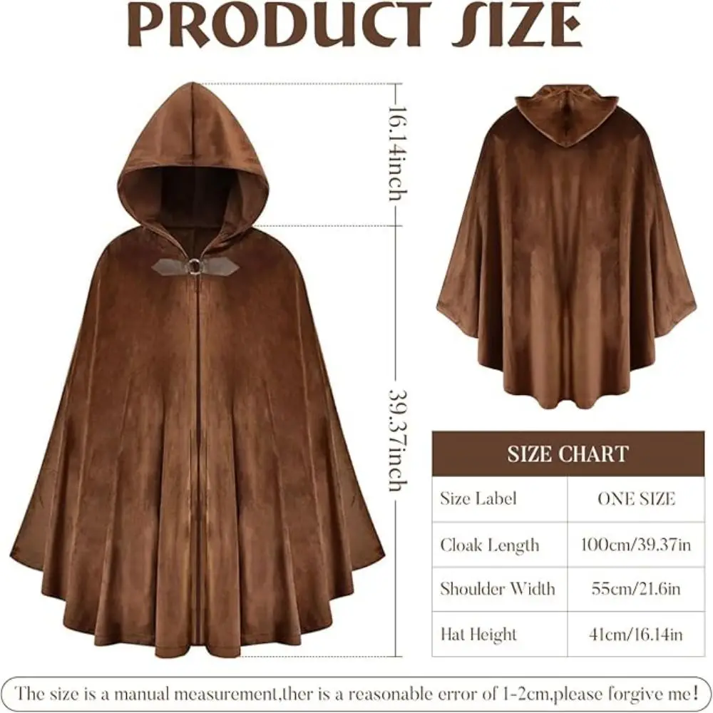 Suede Halloween Hooded Cloak Black Brown Cosplay Costume