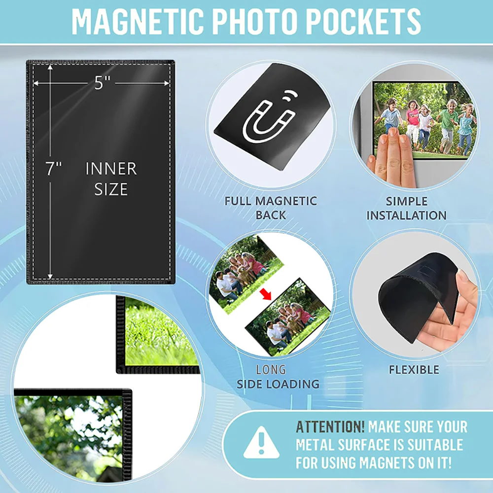 Black Magnetic Photo Frame 10 Piece Set Refrigerator Magnet Picture Sleeves Wall Art Poster Hanger Home Decoration Holder photo frame