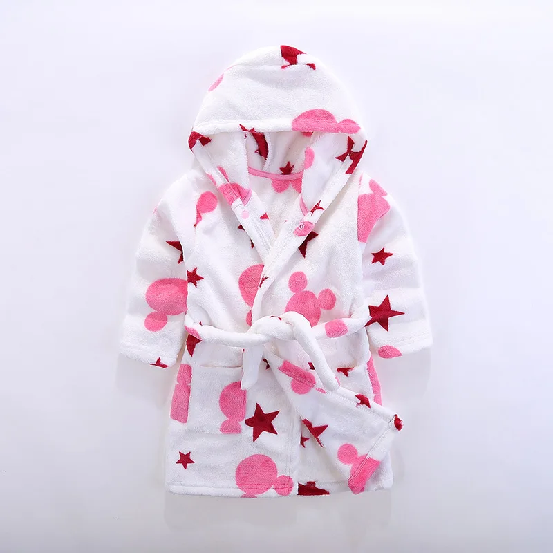 Cartoon Kids Robes Flannel Child Boys Girls Robes Lovely Animal Hooded Bath Long Sleeve Baby Boy Bathrobe Child Clothing
