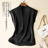 Coffee Silk Rayon V-Neck Pullover Sleeveless Casual Chic Women's Blouse Shirt Korean Fashion Female Clothing 2024 Summer - Image 2