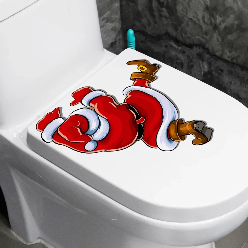 Santa Funny Toilet Decoration Self Adhesive Wall Stickers PVC Bathroom Toilet Stickers Bathroom