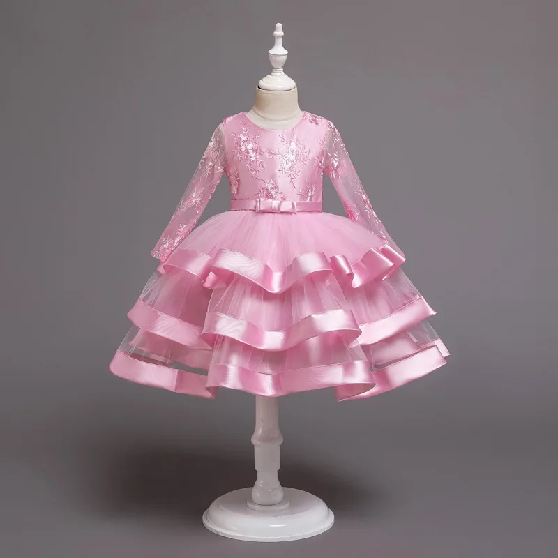 

Long Sleeves Pink Kids Pageant Flower Girl Dress Little Children Tulle Tutu Short Party Wedding Formal Gowns 2023
