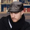 Men Fashion Retro PU Leather Beret Hats Autumn Winter Warm Beret Hat Middle-aged Men's Visor Warm Flat Peaked Cap Adjustable 5