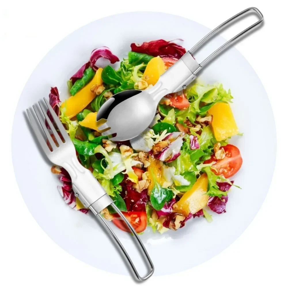 304 Stainless Steel Solding spoon Creative Tableware Outdoor Portable Three-Fold Spoon Fork Travel Folding Spoon camping gear