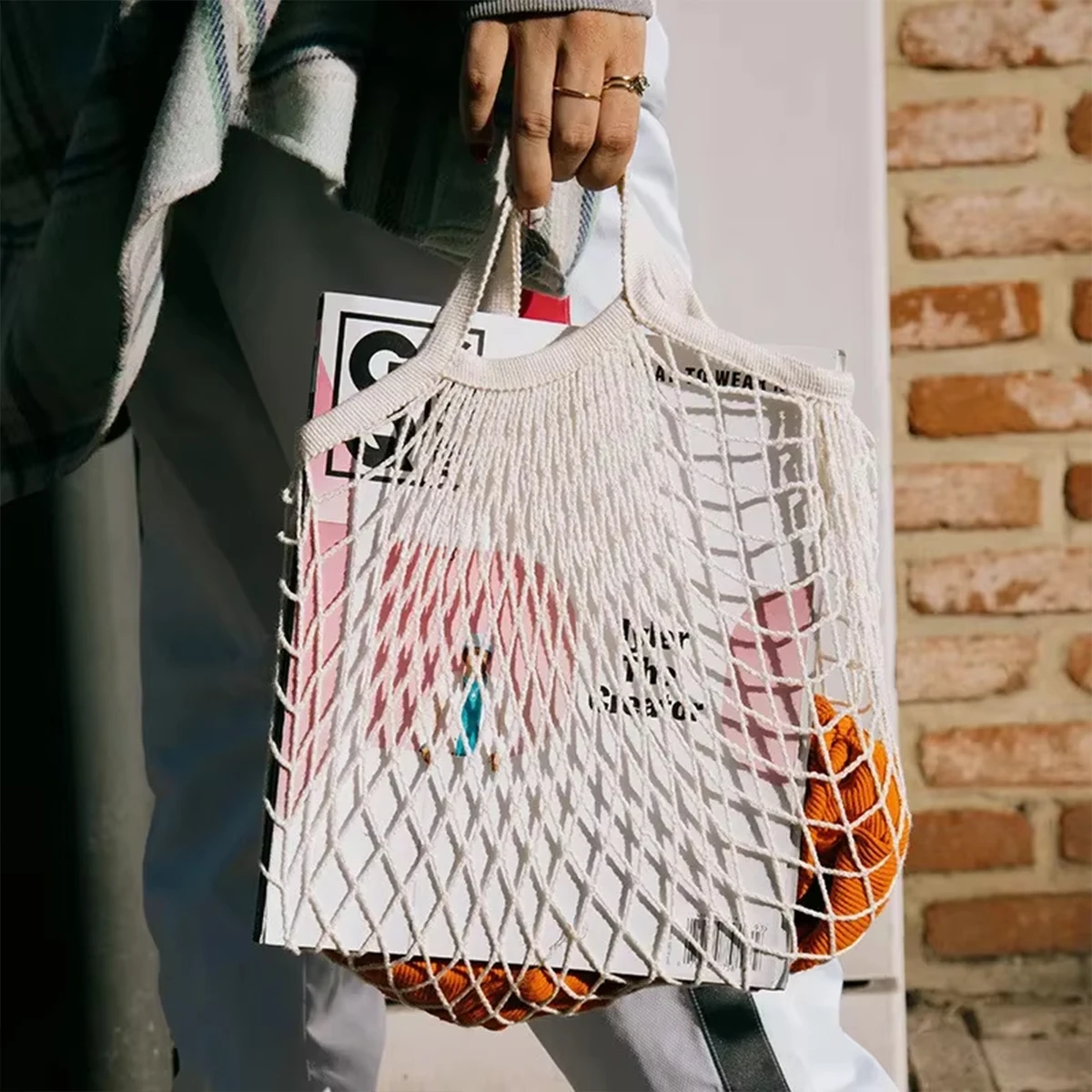 1Pc Reusable Cotton Mesh Bag Shopping String Fishnet Net Turtle Bags Storage Handbag Tote Woven Net Tote Environmental Protection shopping bag,tote bags