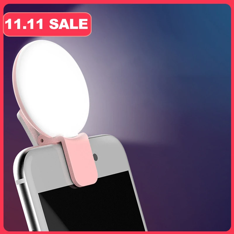 Mini Q Selfie Ring Light LED Flash Phone Lens Light USB Rechargeable Clip Mobile Phone Fill