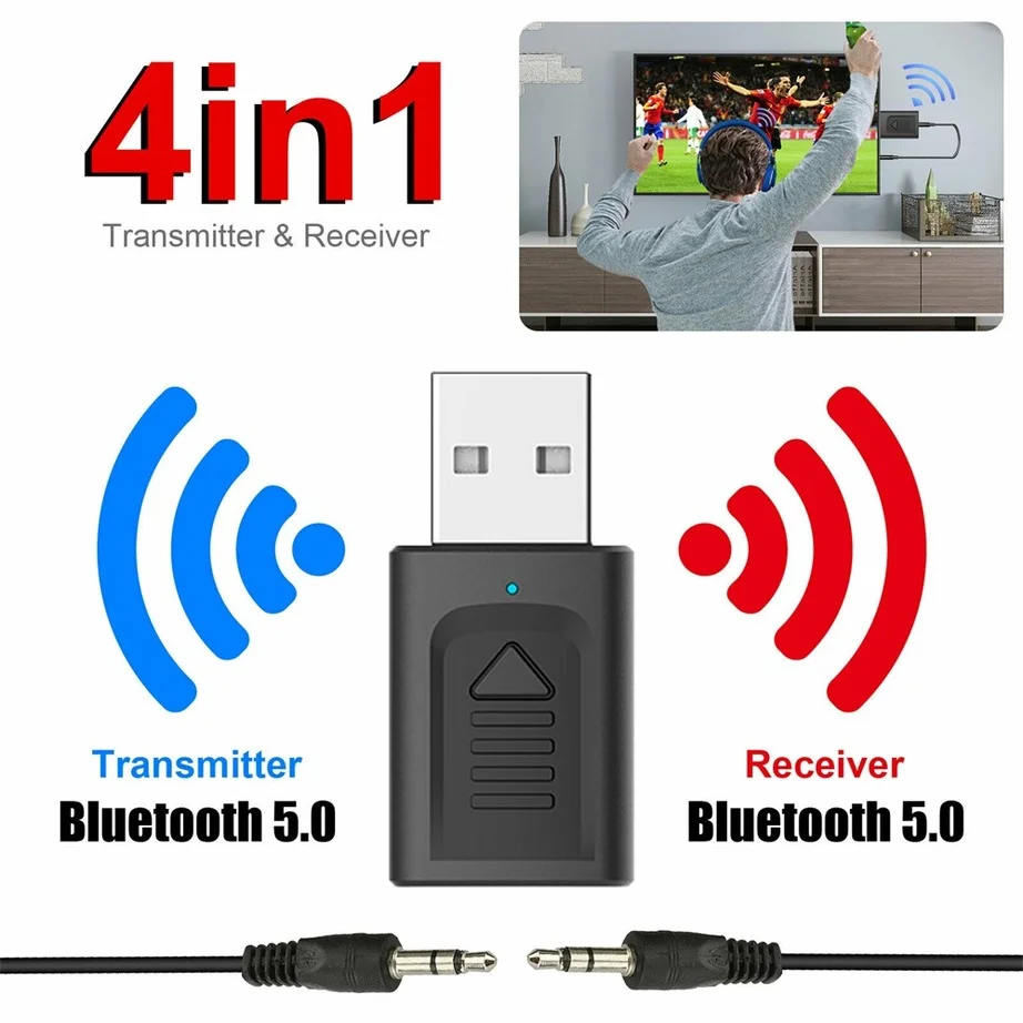 YIGETOHDE Bluetooth 5.0 Transmitter Receiver 4 in 1 3 in 1 2 Adapter Dongle 3.5Mm AUX For TV PC Headphones Home Stereo Car