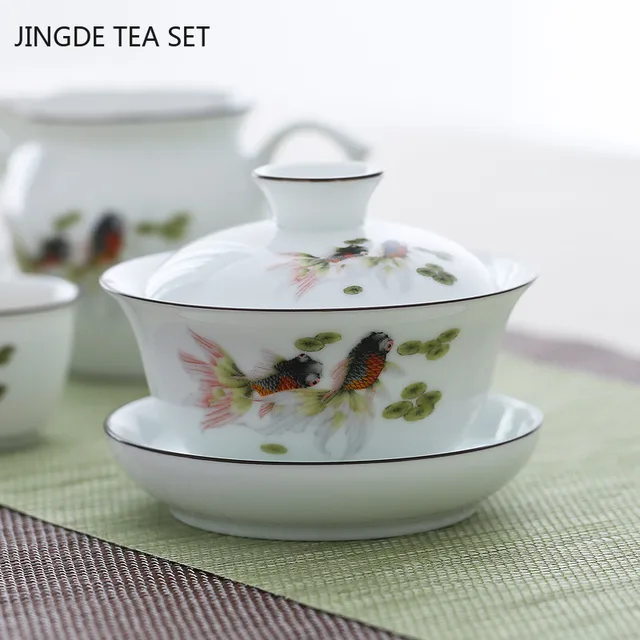 Kínai Kézzel Festett Tea Tál Kiváló Minőségű Fehér Porcelán Gaiwan Hordozható Kerámia -Szett Szertartás Kiegészítők 150 Ml - Image 3