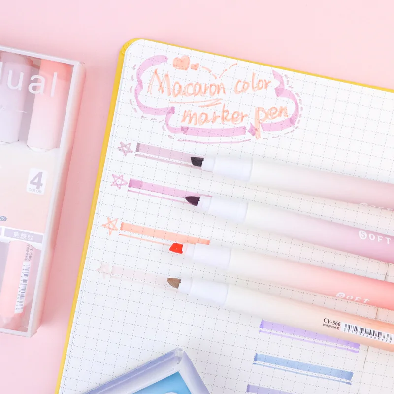 4Pcs/Set Kawaii Colored Maker Pen for Girls Writing Drawing Cute Macaron  Lettering Markers Paint School Art Supplies Stationery