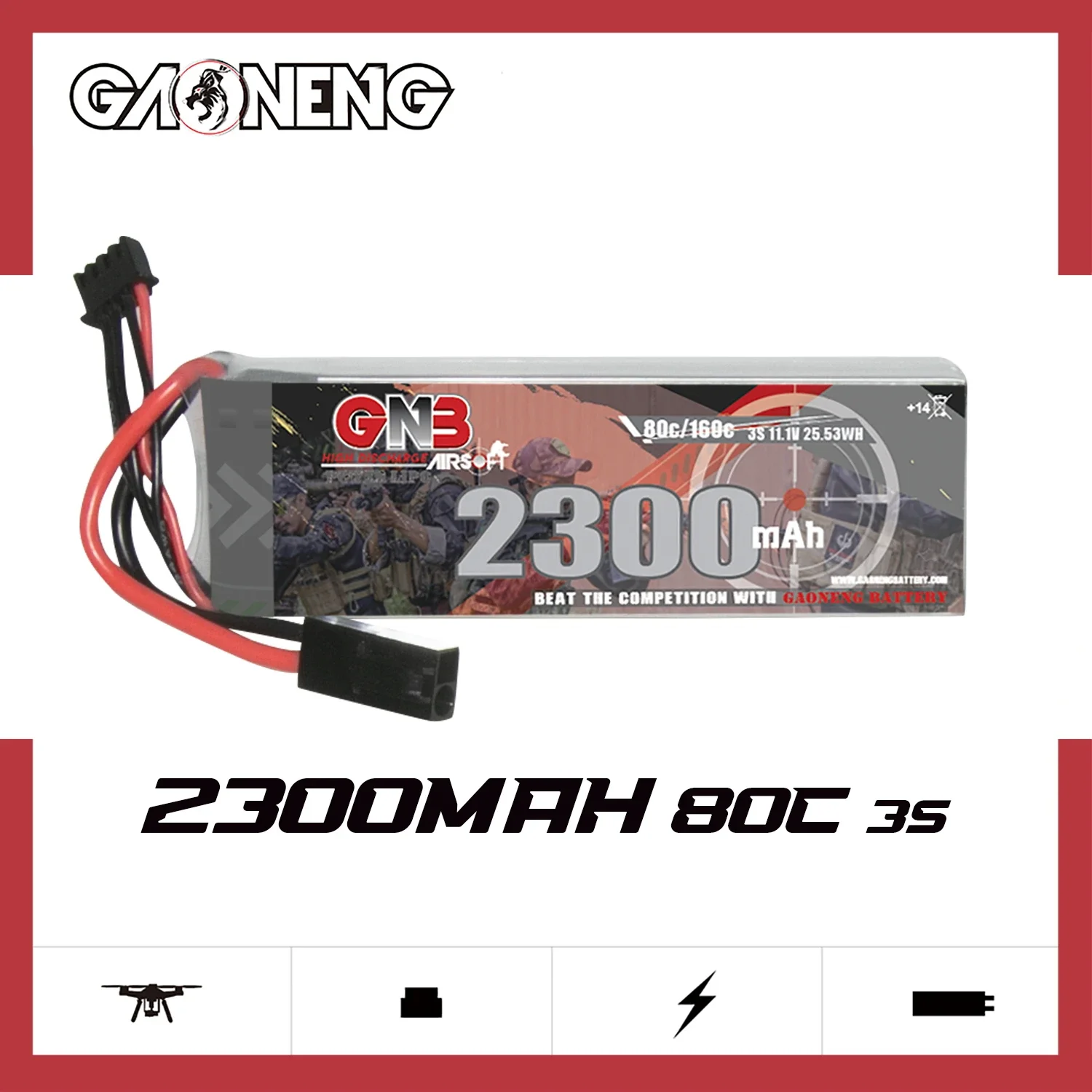 

GAONENG GNB 2300mAh 3S 80C 160C 11.1V Mini Tamiya LiPo Battery Airsoft Airgun M4 Crane Stock M240B upgraded or modified AEGs