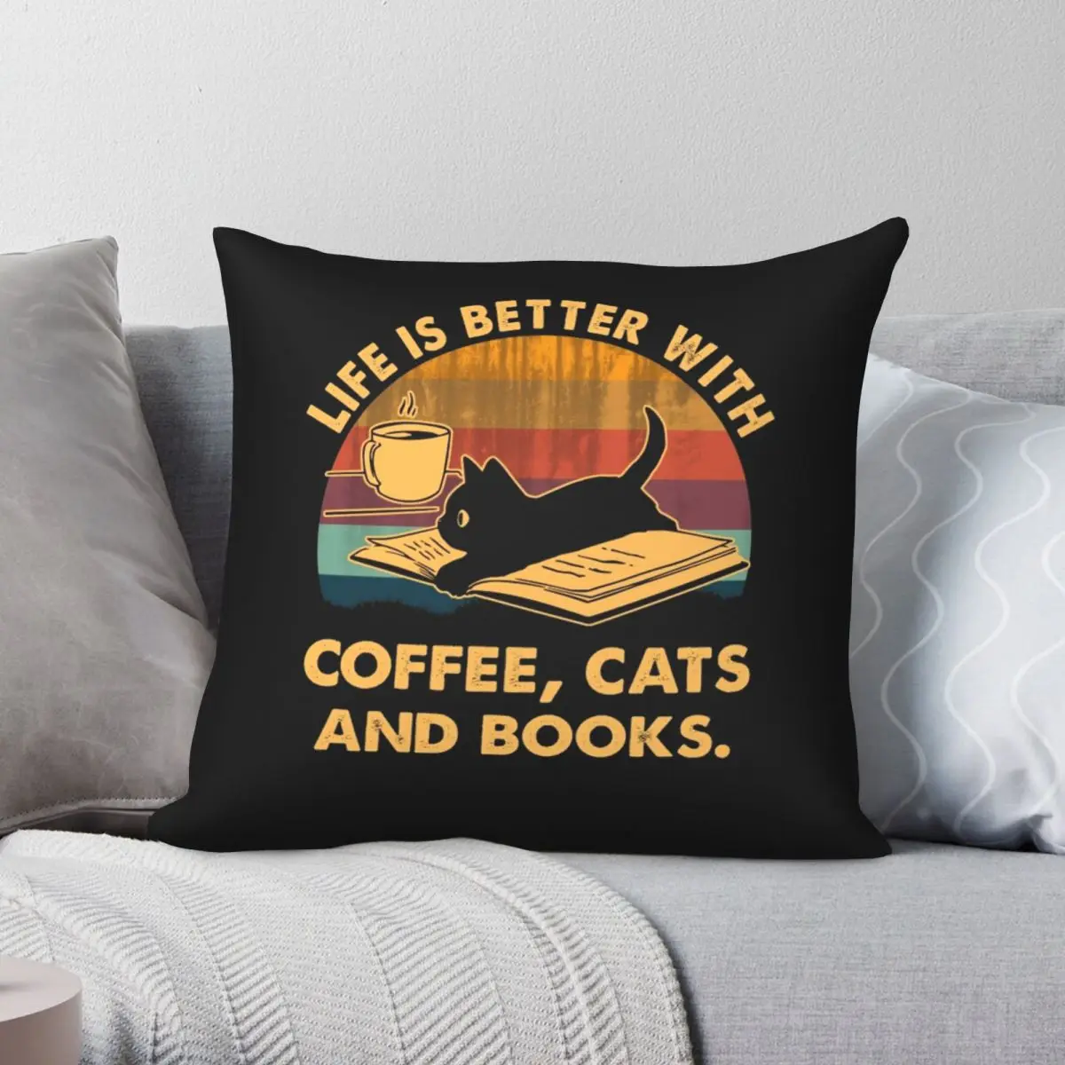 

Life Is Better With Coffee Pillowcase Polyester Linen Velvet Pattern Zip Decorative Sofa Seater Cushion Cover